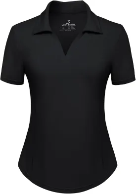 Women's Golf Polo Shirt V Neck Short Sleeve Tennis Shirt Sun Protection Moisture Wicking Athletic Tops