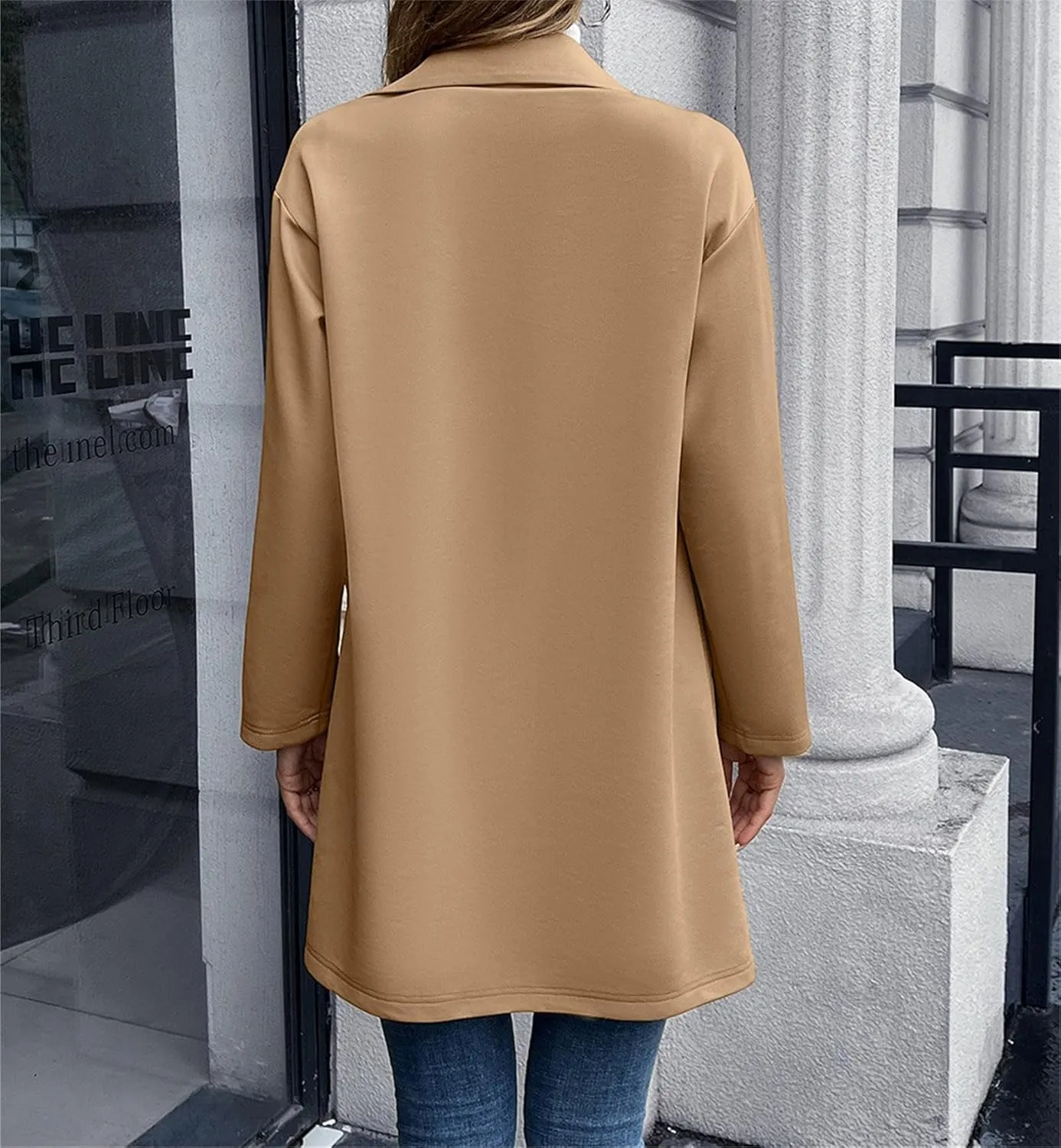 Women's Long Blazers Button Down Jackets Lapel Open Front Coats Long Sleeve Casual Loose Solid Outwear with Pockets