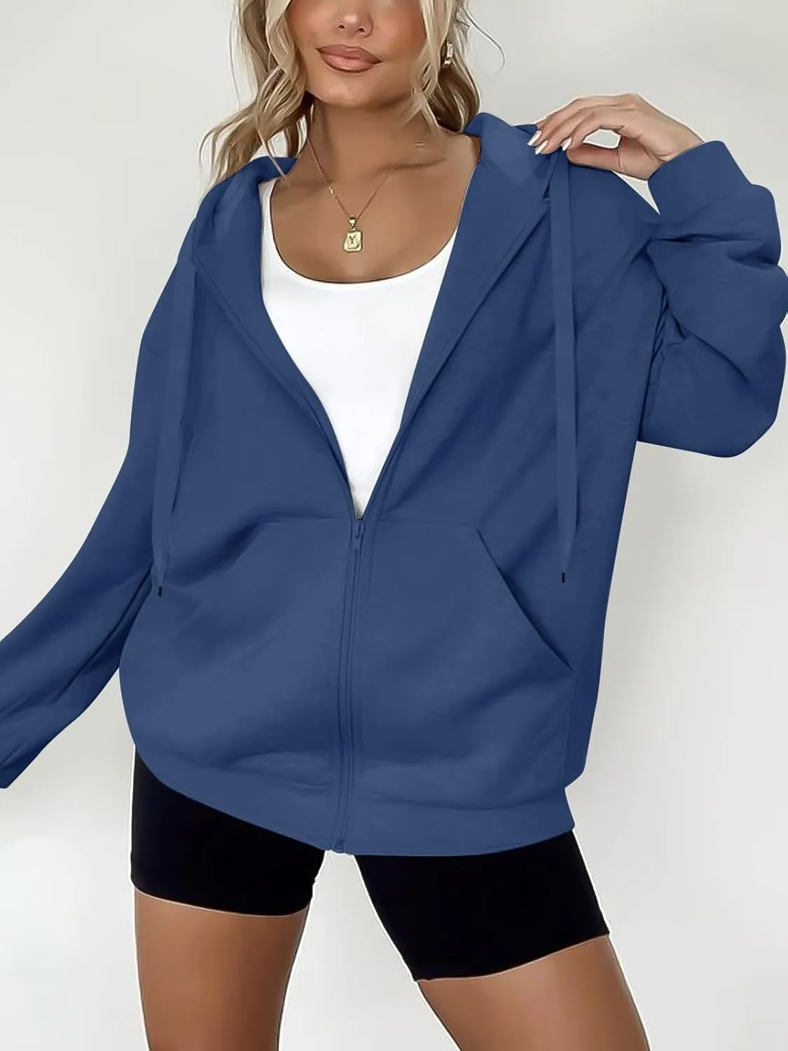 Women's Oversized Lightweight Hoodies for Women Full Zip Up Long Sleeve Drawstring Jackets