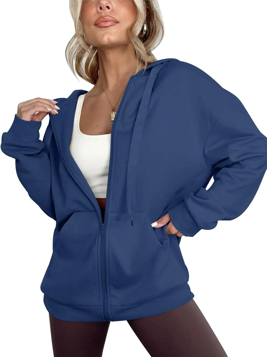 Women's Oversized Lightweight Hoodies for Women Full Zip Up Long Sleeve Drawstring Jackets