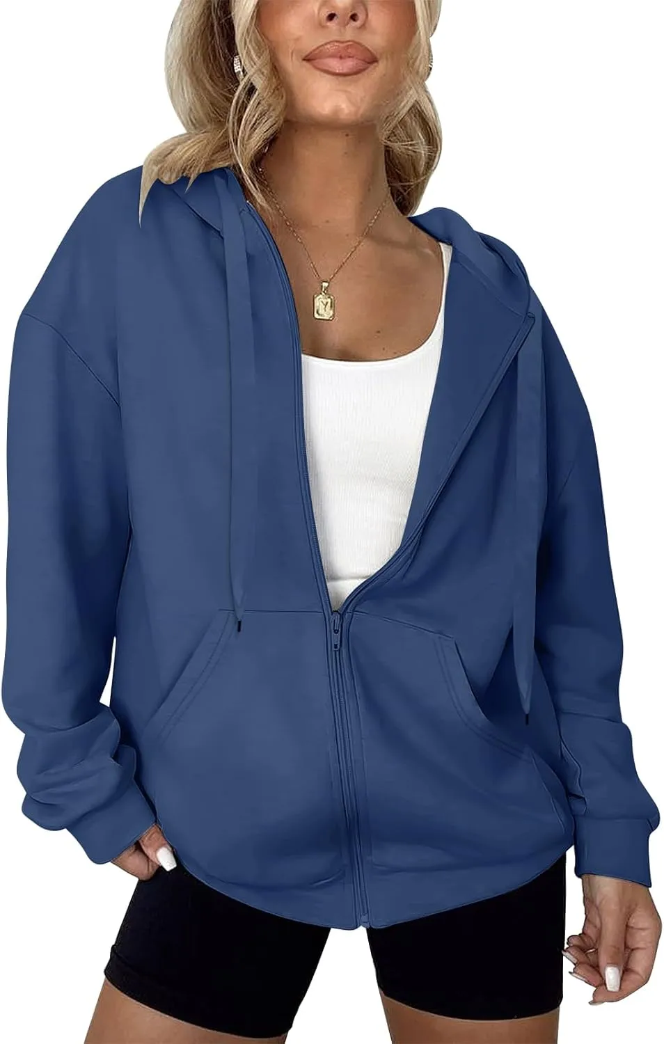 Women's Oversized Lightweight Hoodies for Women Full Zip Up Long Sleeve Drawstring Jackets