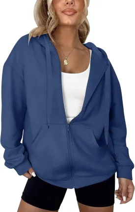 Women's Oversized Lightweight Hoodies for Women Full Zip Up Long Sleeve Drawstring Jackets