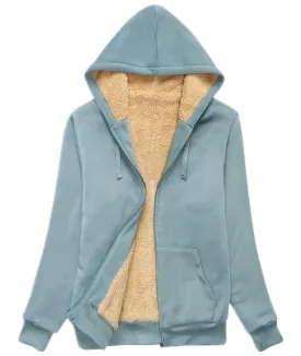 Women's Sherpa Lined Fleece Full Zip-Up Hoodie-ZPK006050