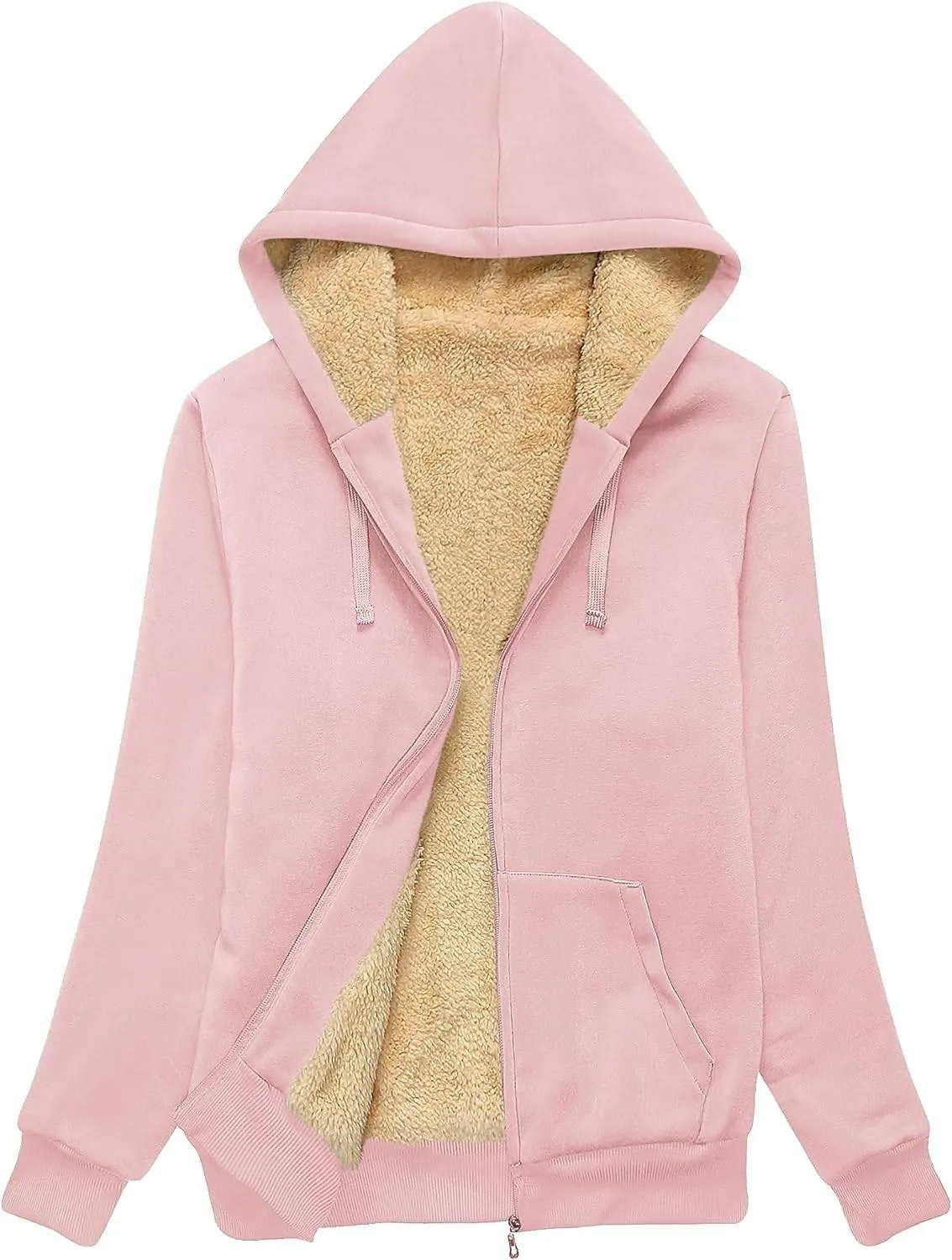Women's Sherpa Lined Fleece Full Zip-Up Hoodie-ZPK006050