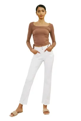 Womens White High Rise Slim Straight Jeans