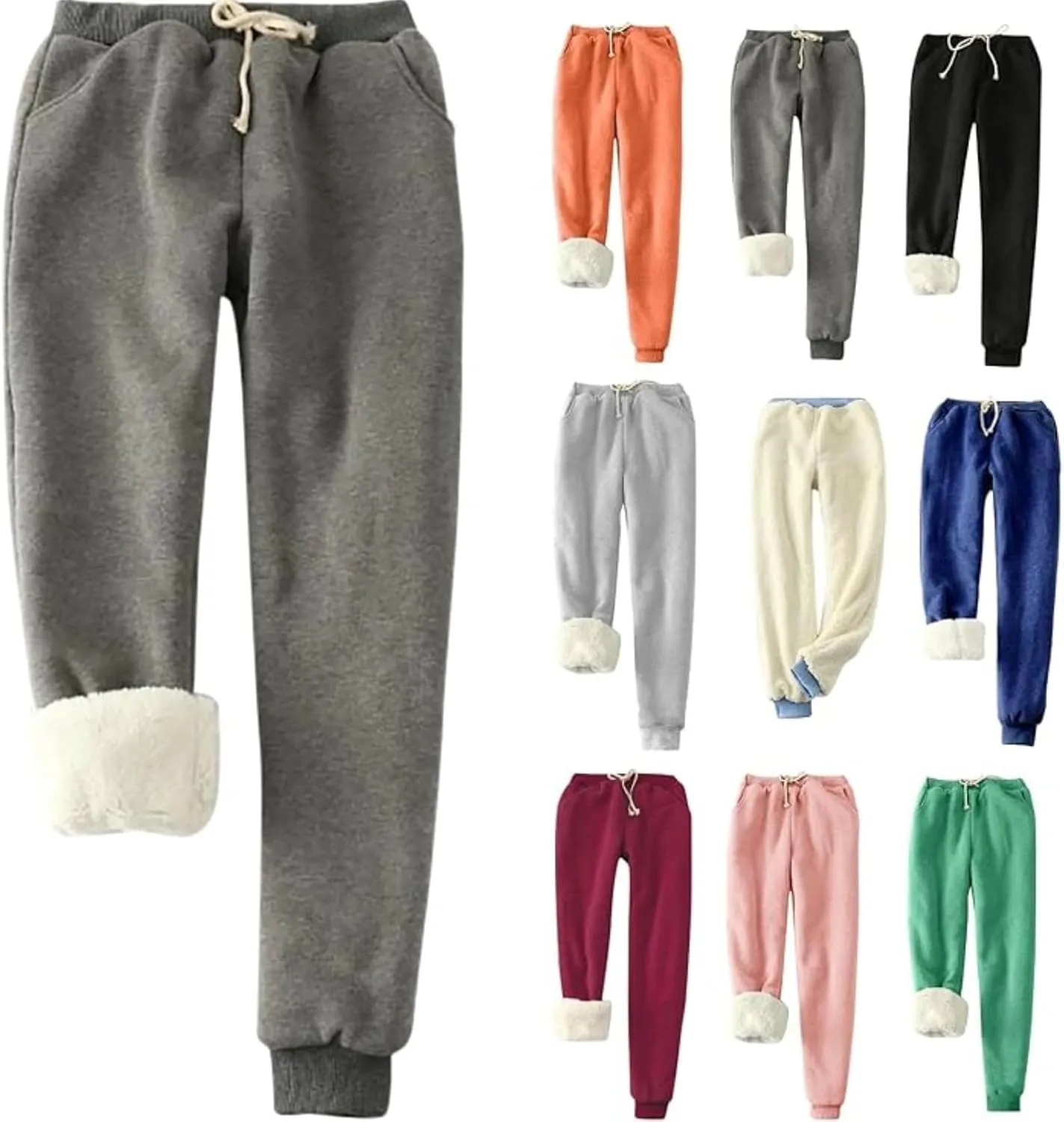 Women's Winter Warm Fleece Joggers Pants Drawstring Casual Sherpa Lined Athletic Active Sweatpants