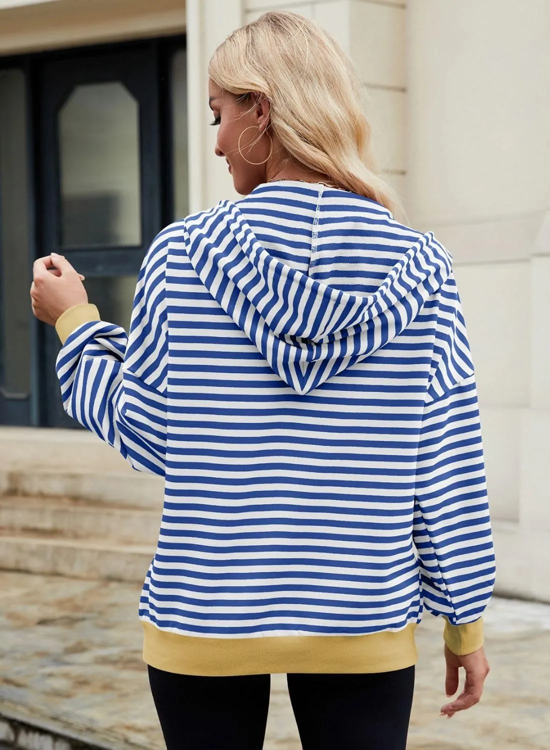 Womens Zip Up Hoodies,Color Block Striped Jackets,Oversize Casual Sweatshirts With Pocket,2024 Fall Fashion Outfits