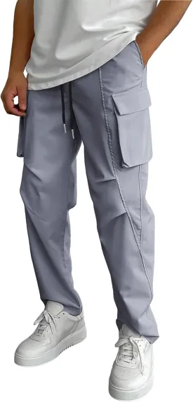 WZIKAI Men's Casual Cargo Pants Elastic Waist Drawstring Joggers Pants Athletic Techwear Jogging Sweatpants with Pockets