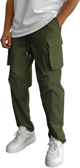 WZIKAI Men's Casual Cargo Pants Elastic Waist Drawstring Joggers Pants Athletic Techwear Jogging Sweatpants with Pockets
